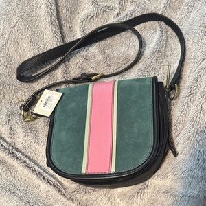 Fossil Green and Pink Crossbody Bag